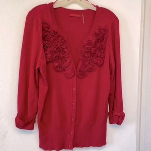 🌹EUC  red cardigan with rose detail by RED